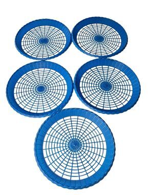 Vtg 1970s Plastic Woven Paper Plate Holders Lot of 5 Blue
